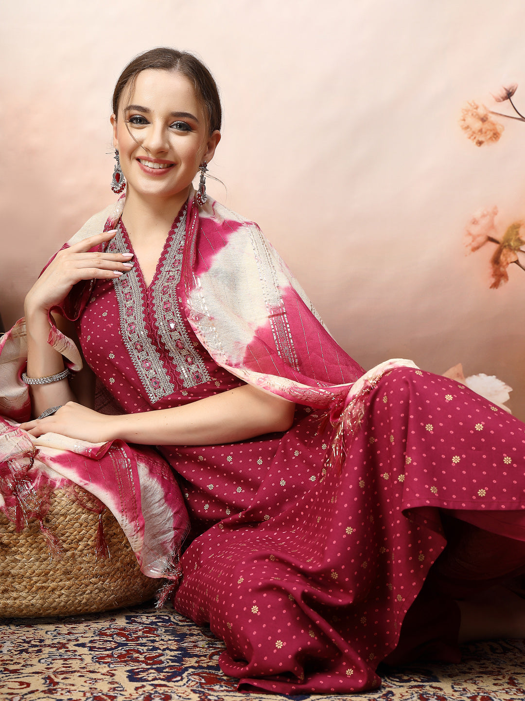 Wine-Rayon-Khari-Printed--A-Line-3-Piece-Kurta-Set