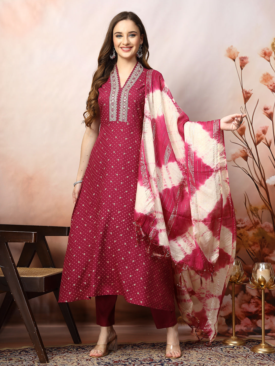 Wine-Rayon-Khari-Printed--A-Line-3-Piece-Kurta-Set