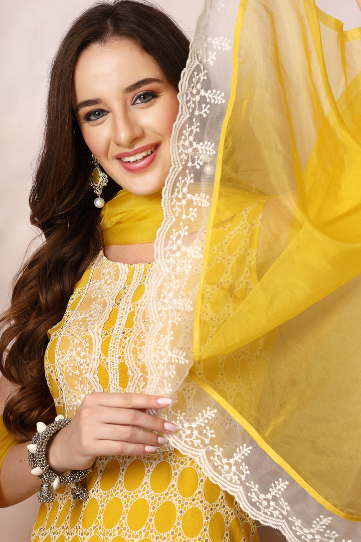 Yellow-Rayon-Printed-A-Line-3-Piece-Kurta-Set