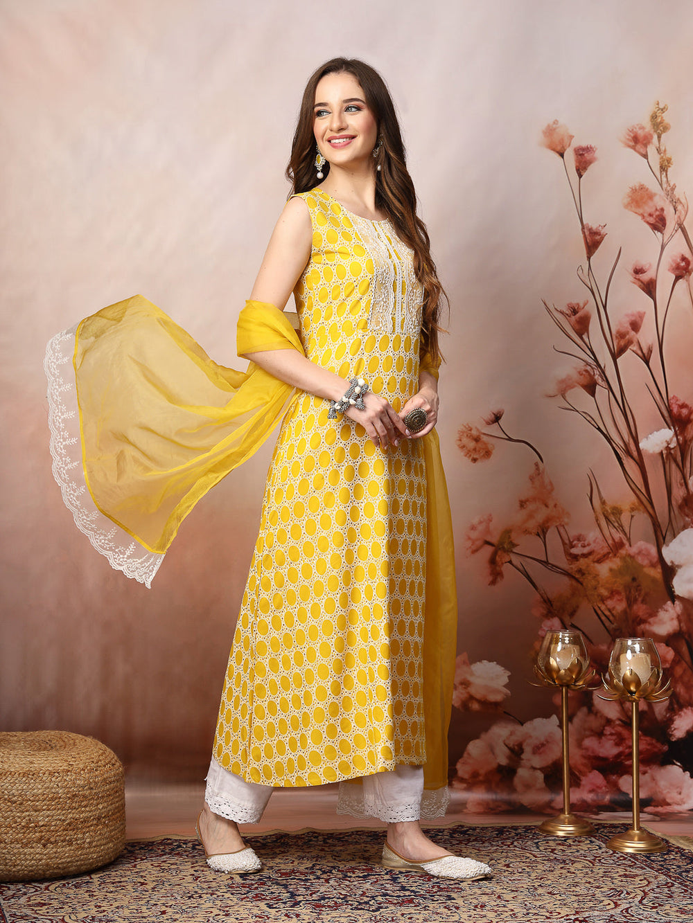 Yellow-Rayon-Printed-A-Line-3-Piece-Kurta-Set