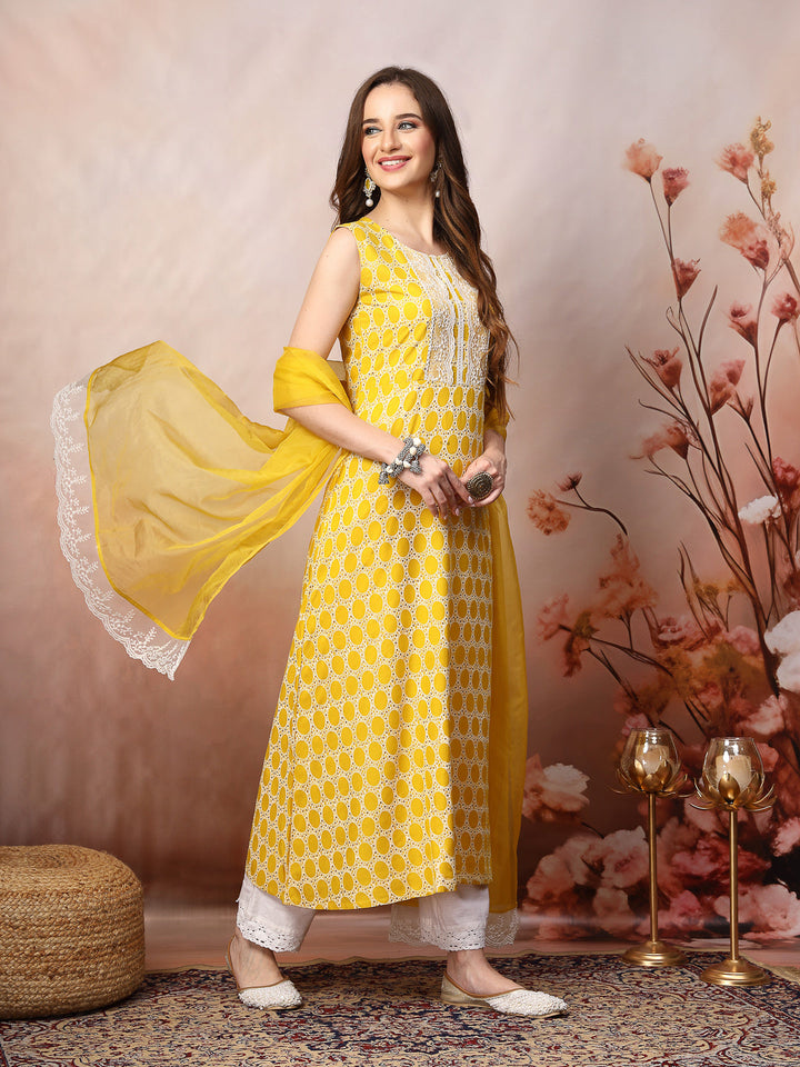 Yellow-Rayon-Printed-A-Line-3-Piece-Kurta-Set