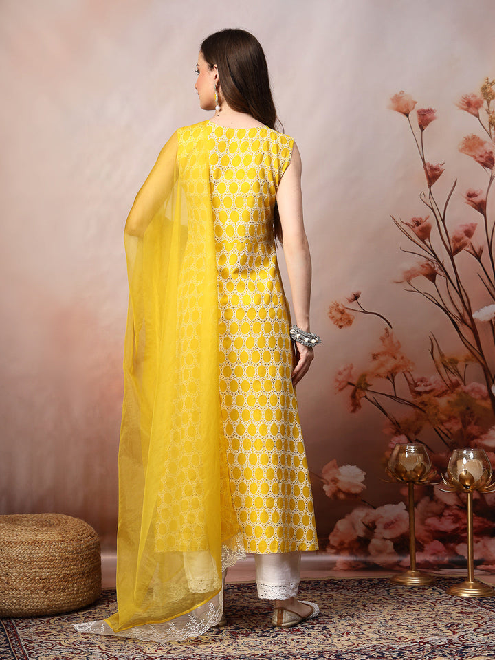 Yellow-Rayon-Printed-A-Line-3-Piece-Kurta-Set