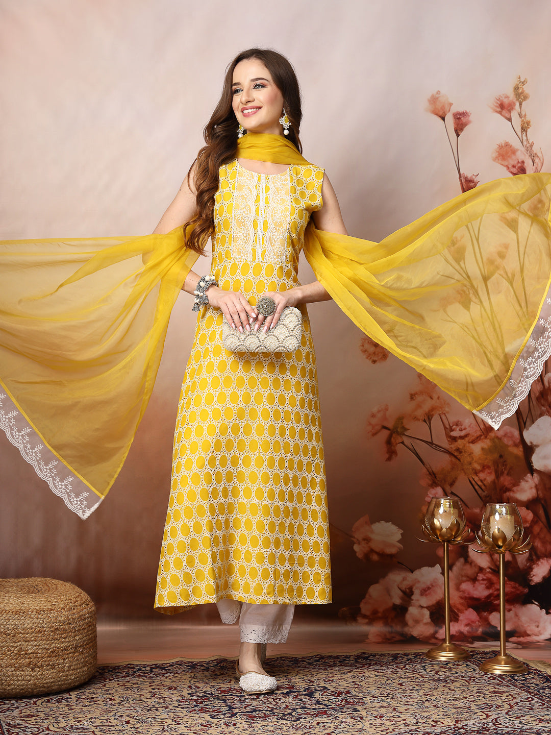 Yellow-Rayon-Printed-A-Line-3-Piece-Kurta-Set