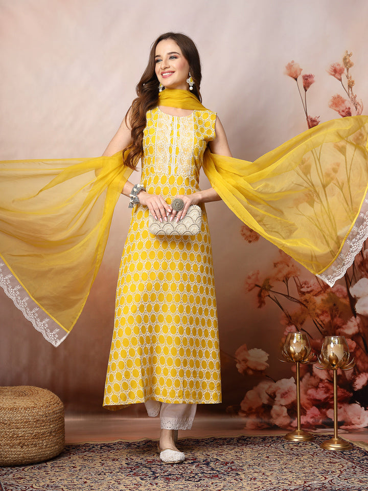 Yellow-Rayon-Printed-A-Line-3-Piece-Kurta-Set