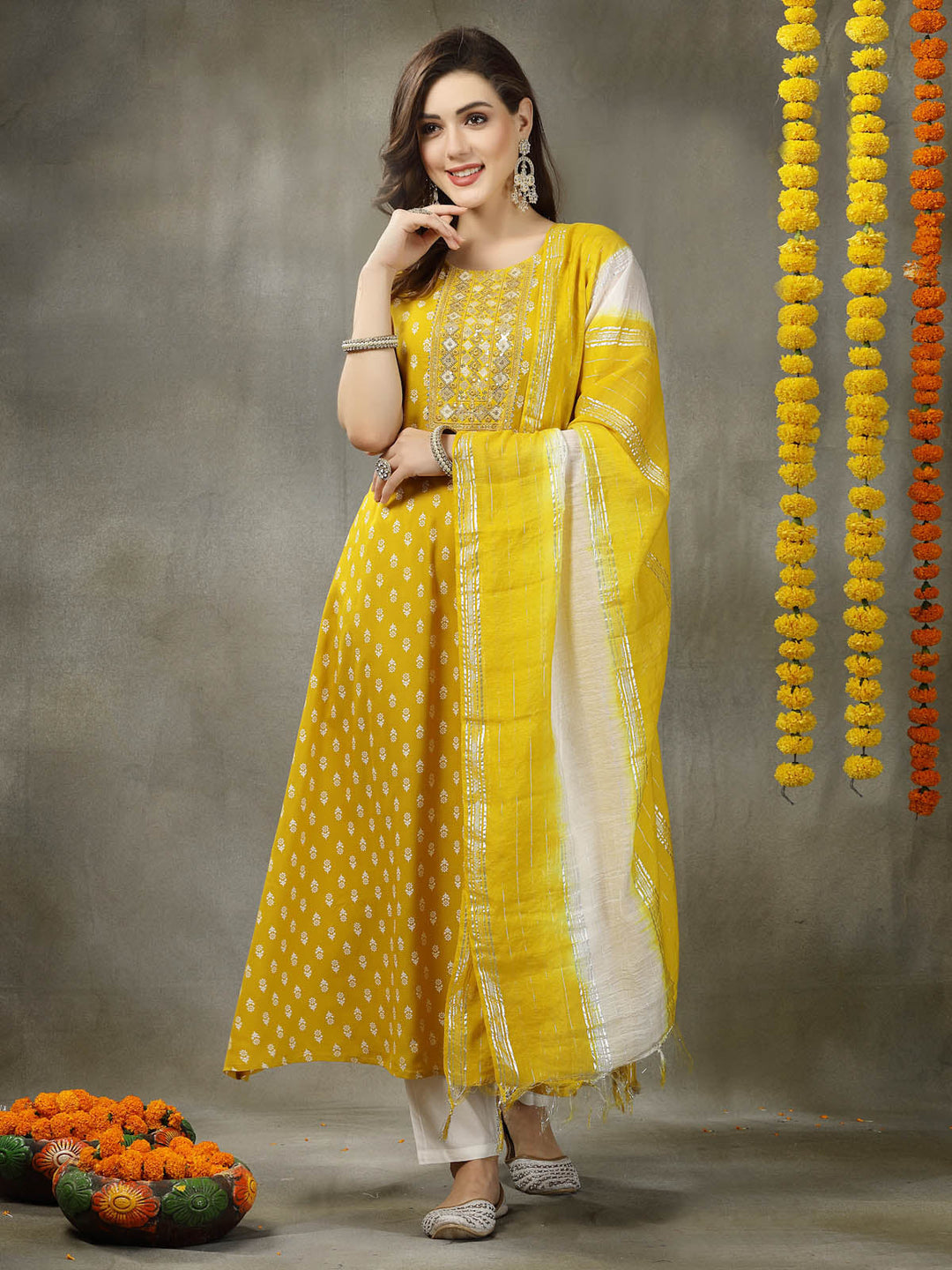 Yellow-Rayon-Embroidered-A-Line-2-Piece-Kurta-Set