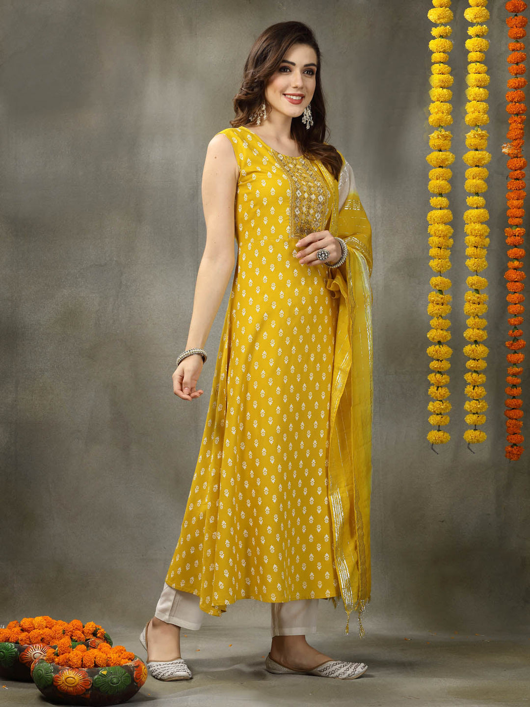 Yellow-Rayon-Embroidered-A-Line-2-Piece-Kurta-Set