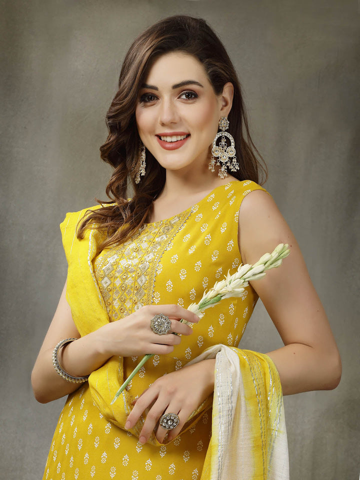 Yellow-Rayon-Embroidered-A-Line-2-Piece-Kurta-Set