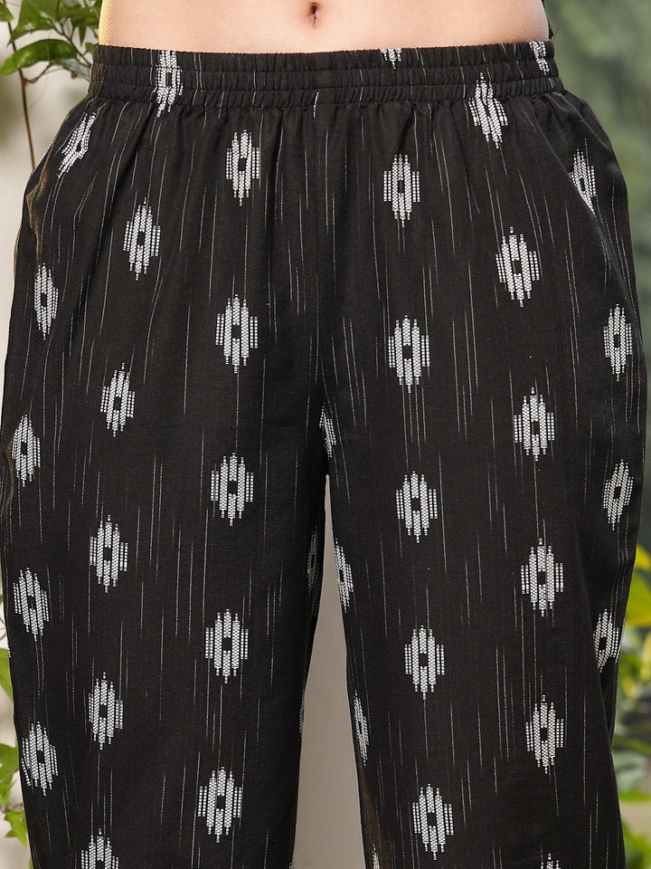 Black-Cotton-Ikat-Printed-2-Piece-Kurta-Set