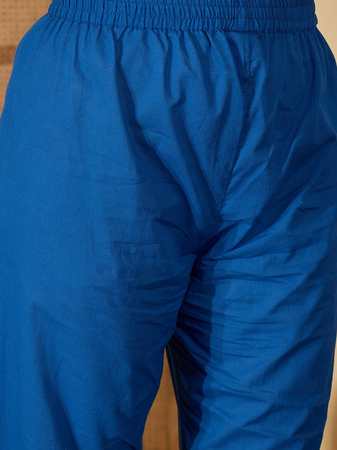 Blue Leheriya Printed & Embroidered Georgette A-Line Kurta Pant Set