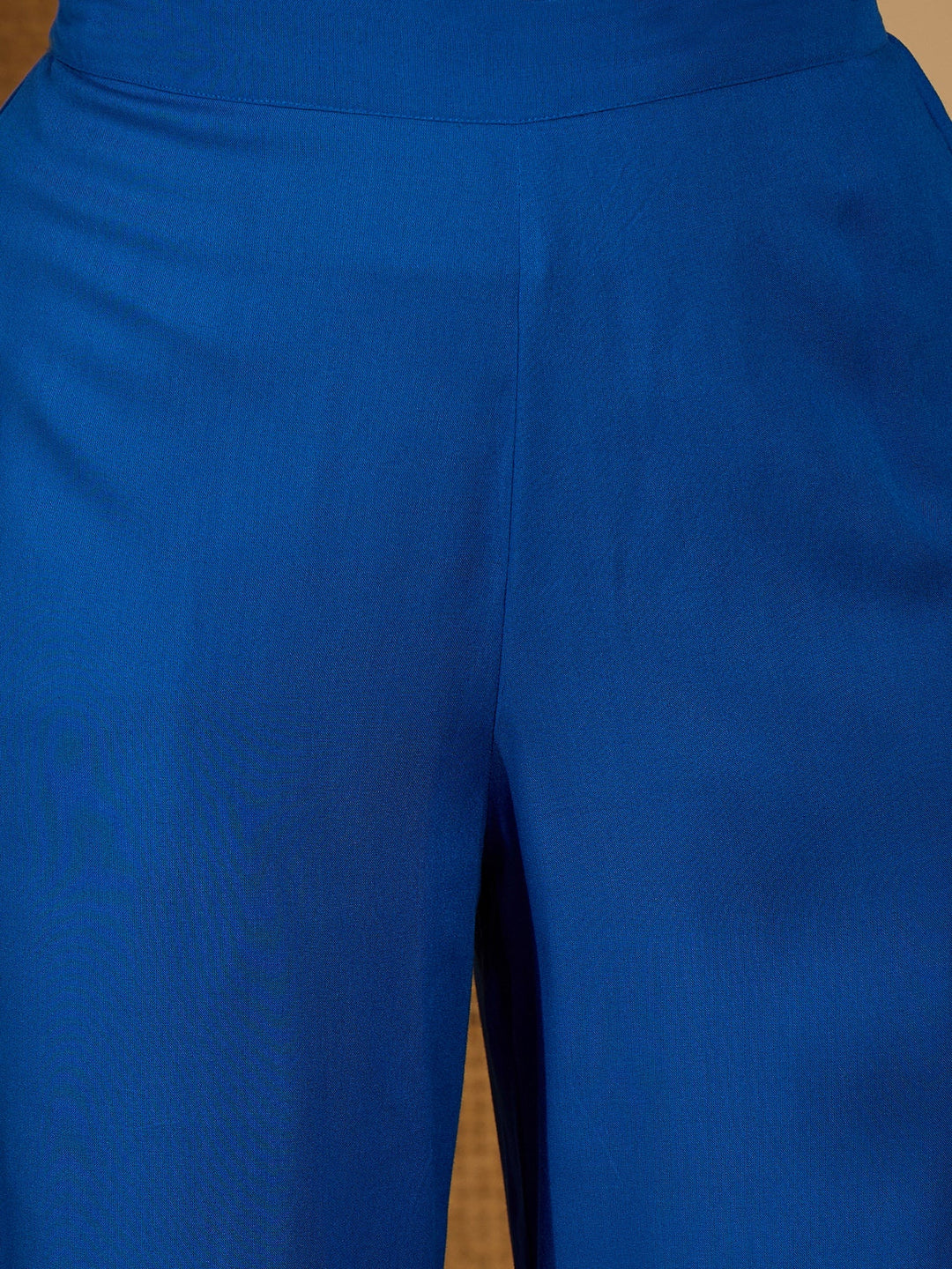 Blue Solid & Embroidered Rayon A-Line Kurta Pant Set