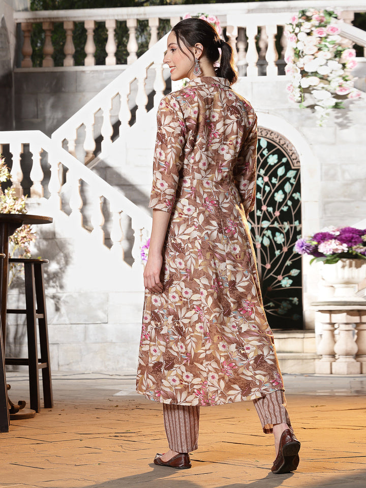 Brown-Cotton-Floral-Printed-A-Line-2-Piece-Kurta-Set