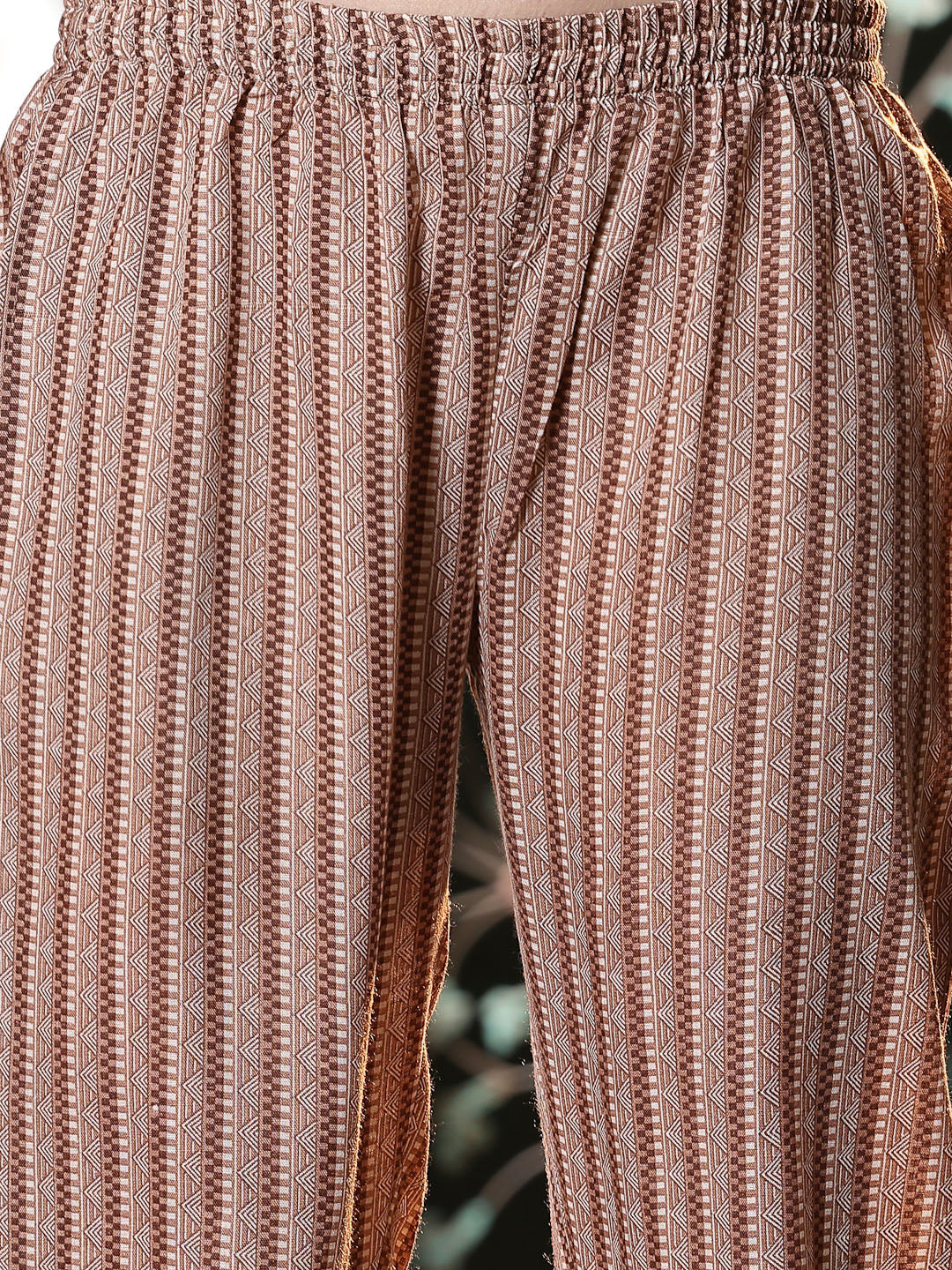 Brown-Cotton-Floral-Printed-A-Line-2-Piece-Kurta-Set