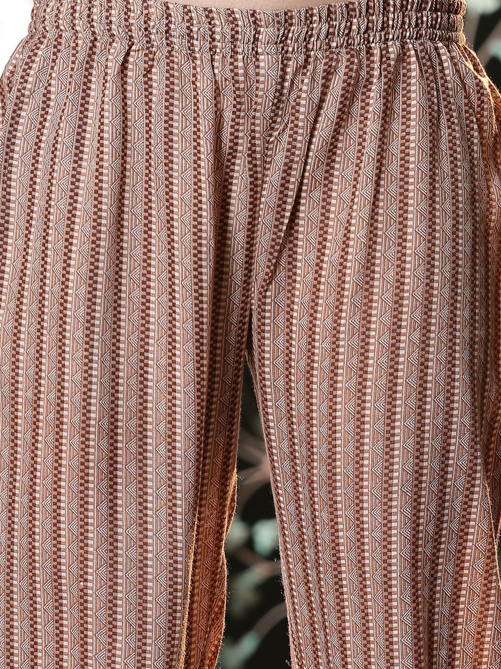 Brown-Cotton-Floral-Printed-A-Line-2-Piece-Kurta-Set