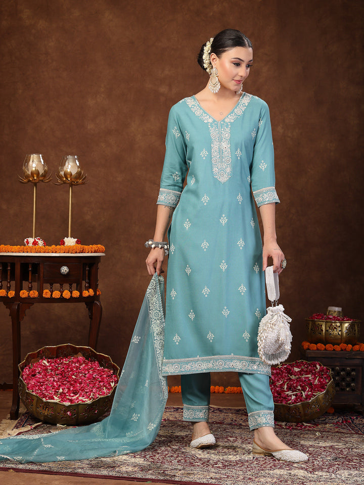 Aqua-Blue-Rayon-Motif-Printed-Straight-3-Piece-Kurta-Set