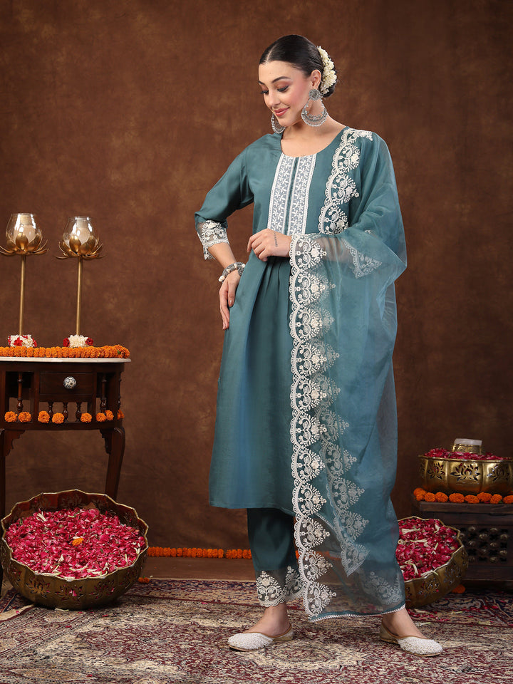 Aqua-Blue-Silk-Embroidered-Straight-3-Piece-Kurta-Set