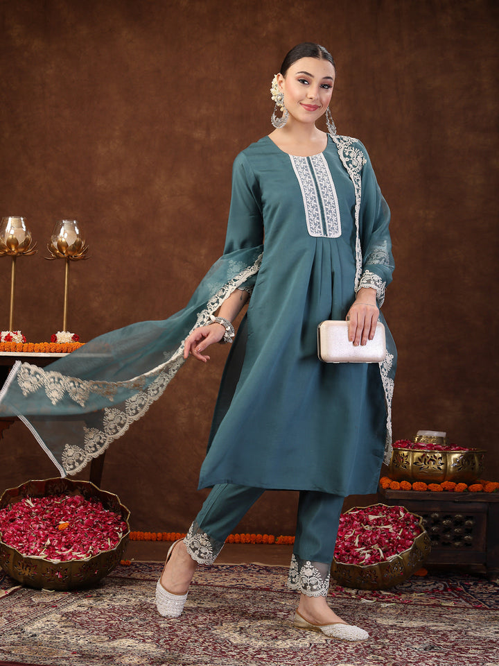 Aqua-Blue-Silk-Embroidered-Straight-3-Piece-Kurta-Set