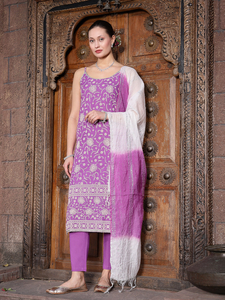 Purple-Rayon-Flora-Printed-Straight-3-Piece-Kurta-Set