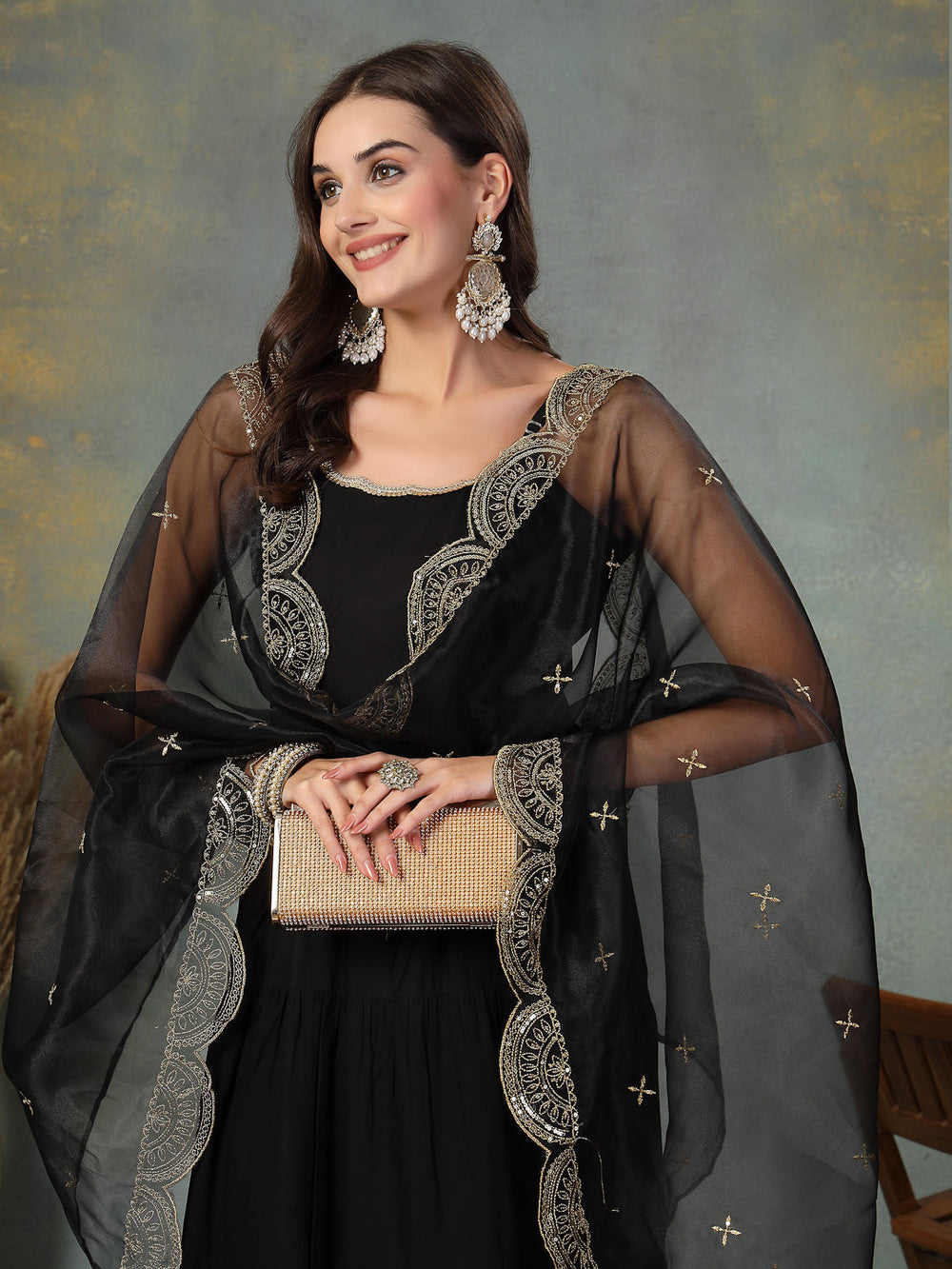 Black-Rayon-Solid-Tiered-3-Piece-Kurta-Set