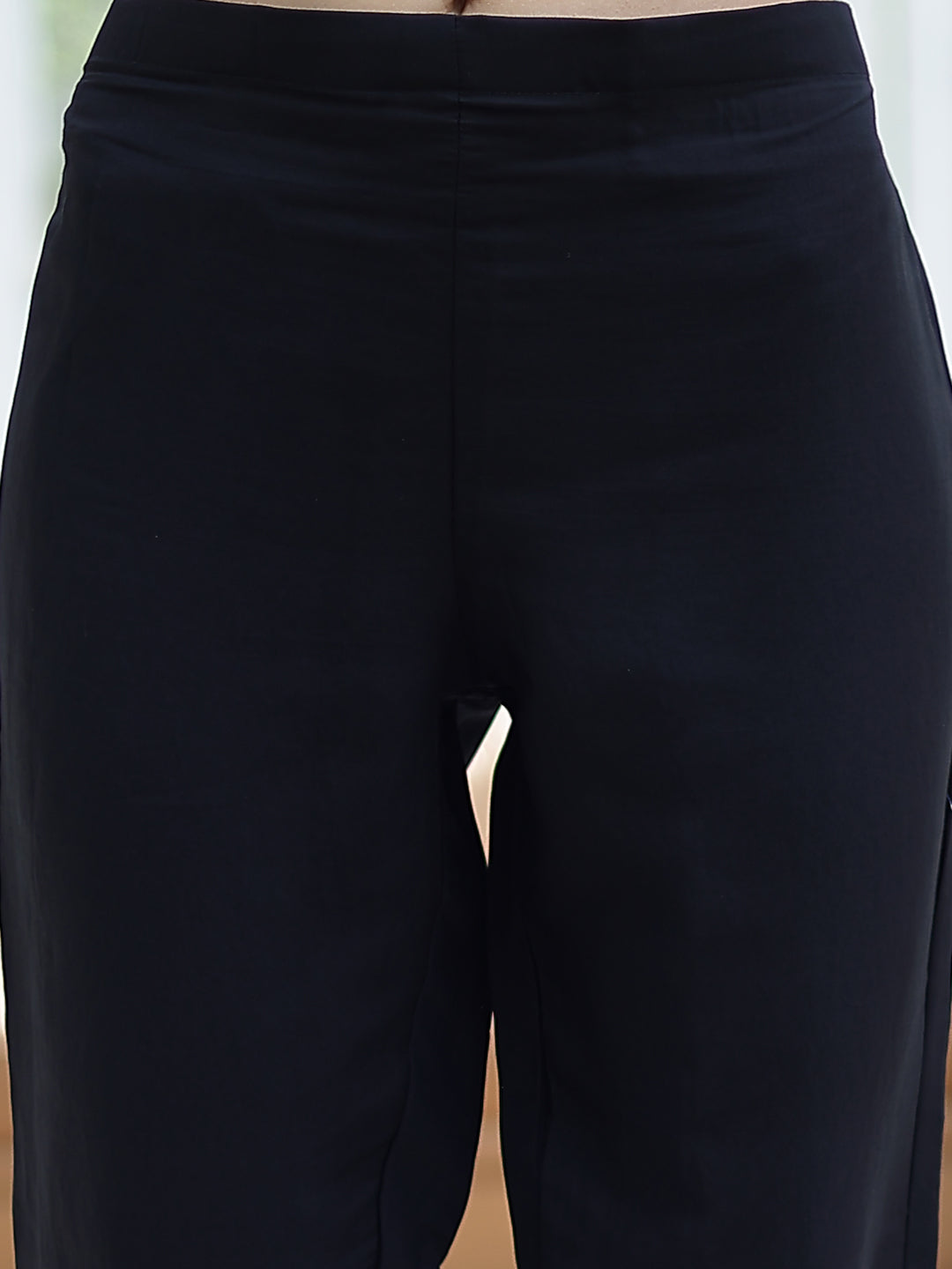 Black Solid & Embroidered Cotton Straight Kurta Pant Dupatta Set