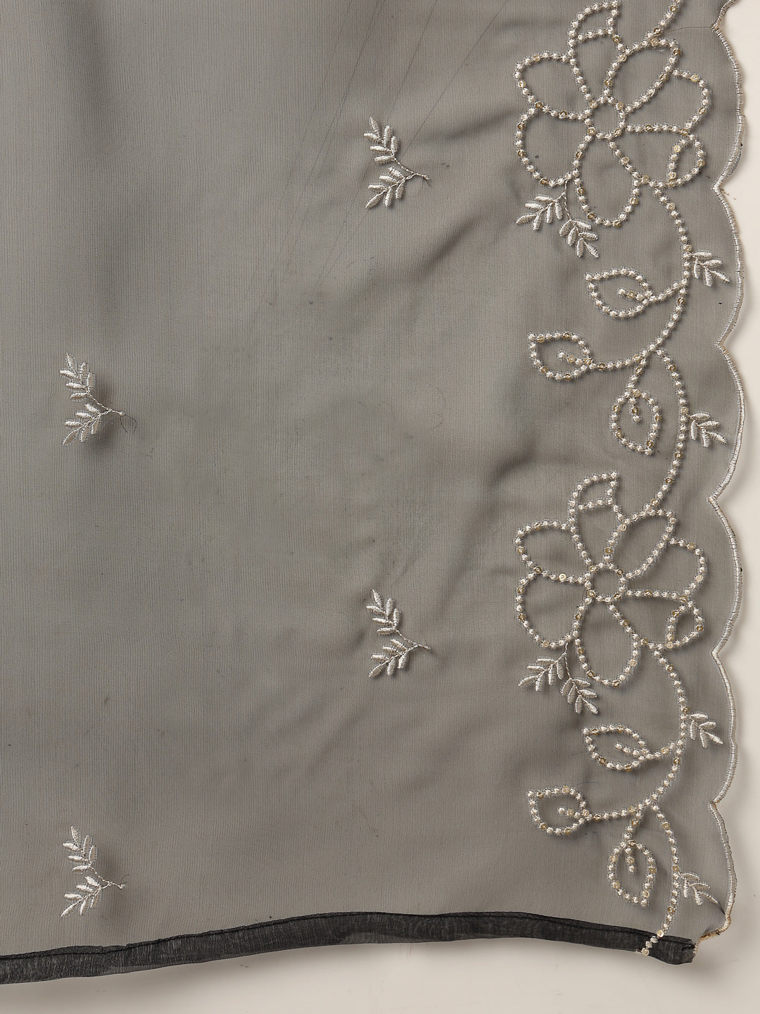 Black Solid & Embroidered Cotton Straight Kurta Pant Dupatta Set