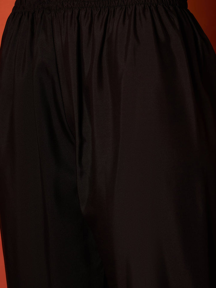 Black Solid & Embroidered Georgette Anarkali Kurta Pant With Dupatta