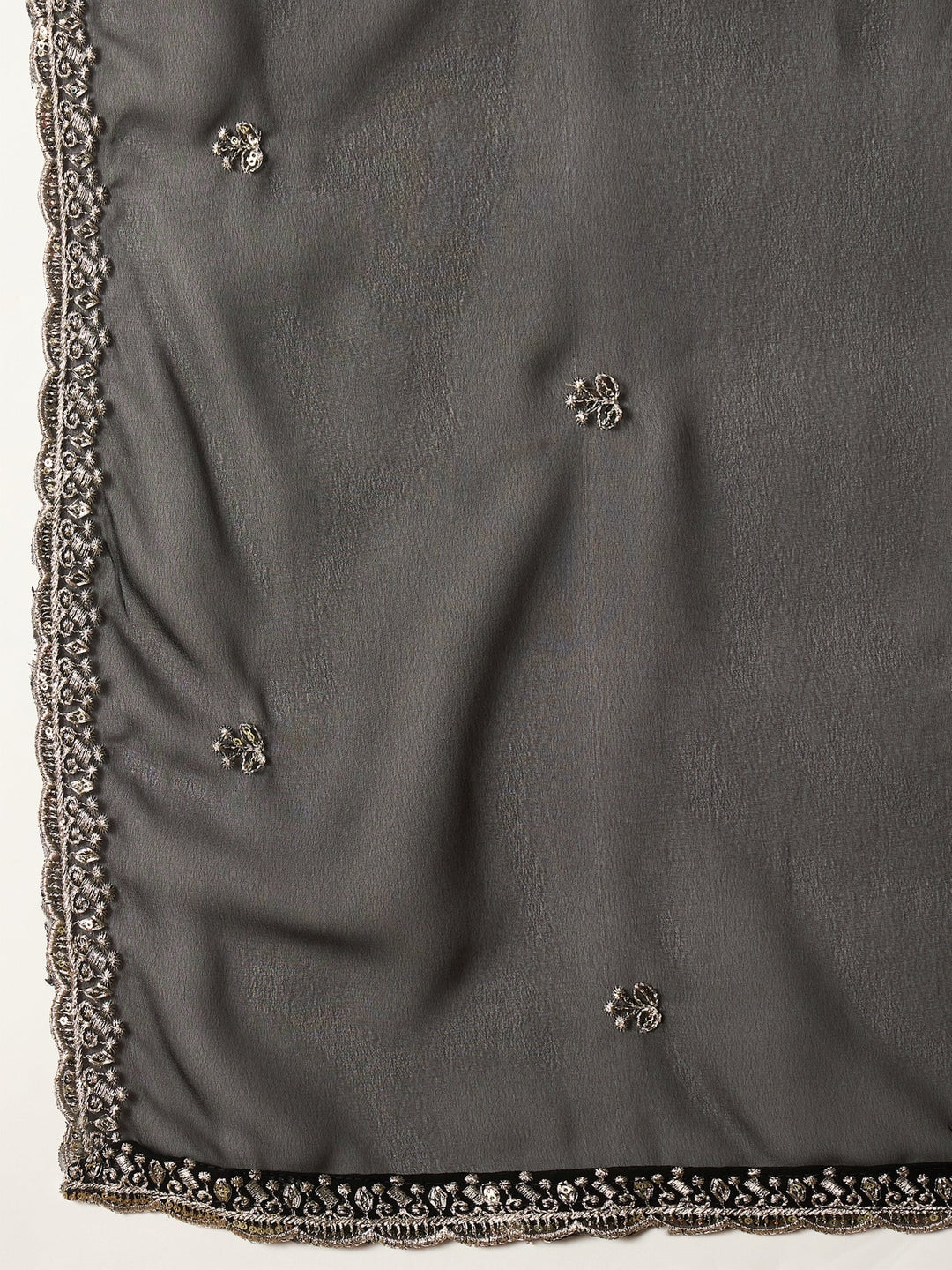 Black Solid & Embroidered Georgette Anarkali Kurta Pant With Dupatta