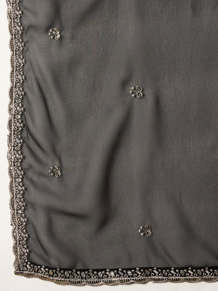 Black Solid & Embroidered Georgette Anarkali Kurta Pant With Dupatta