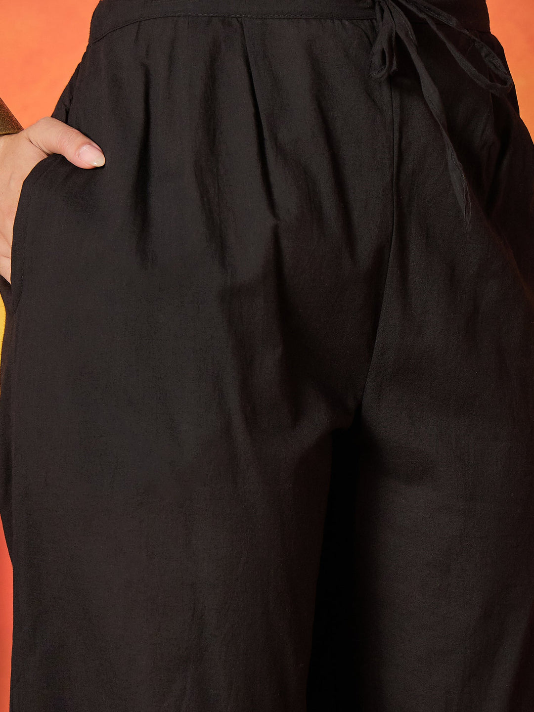 Black Chevron Printed Cotton Anarkali Kurta Pant Dupatta Set