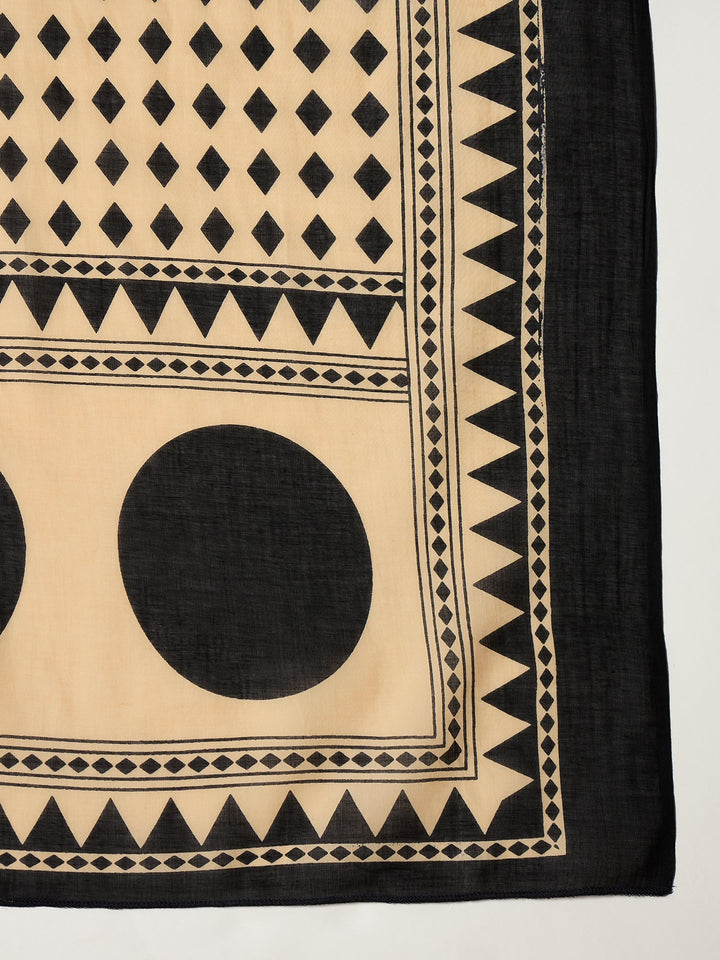 Black Chevron Printed Cotton Anarkali Kurta Pant Dupatta Set