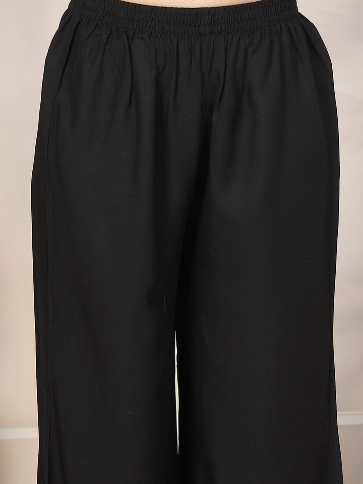 Black-Rayon-Ethnic-Printed-A-Line-3-Piece-Kurta-Set