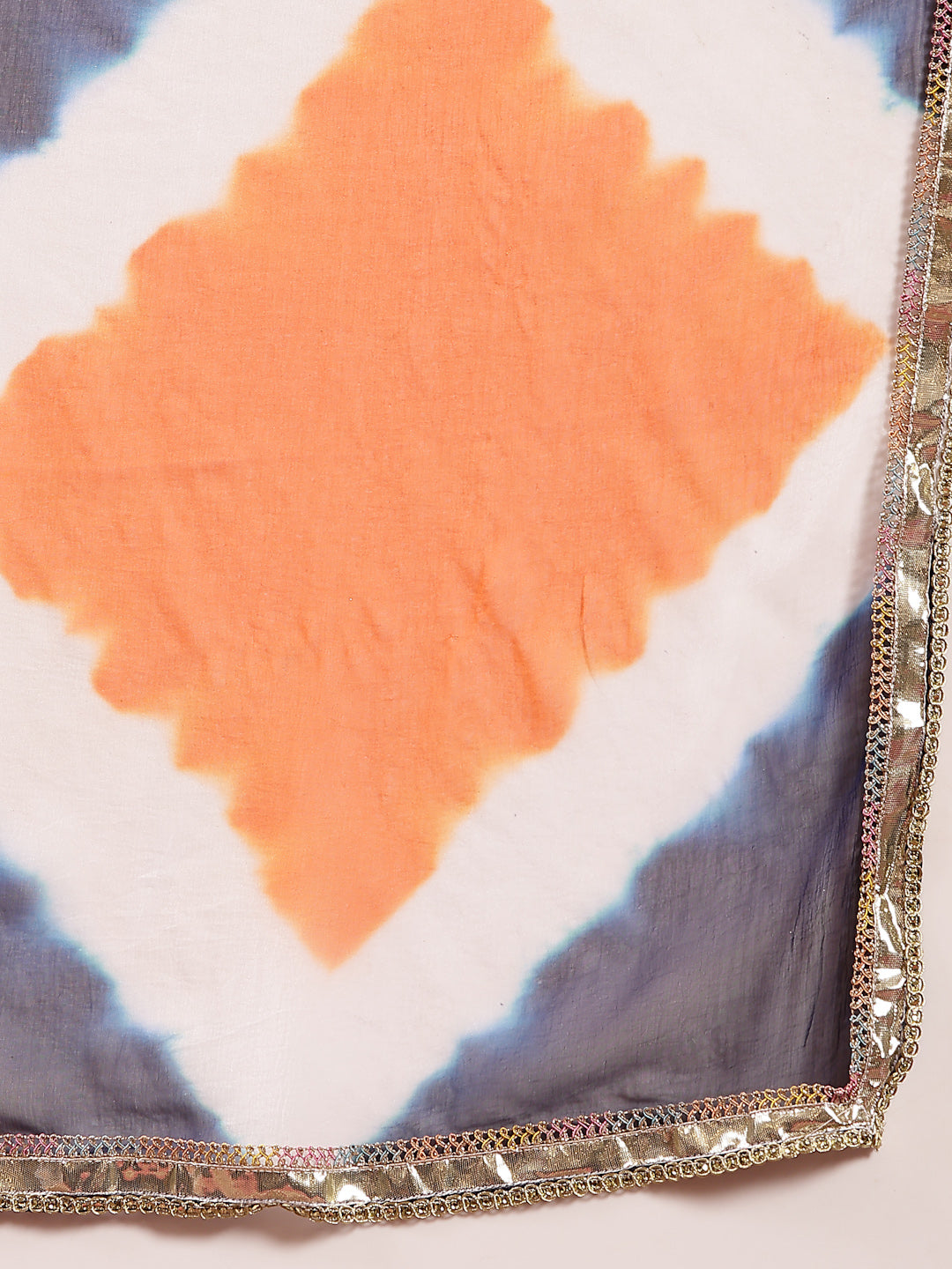 Blue Bandhej Printed & Embroidered Crepe Flared Kurta Palazzo Dupatta Set