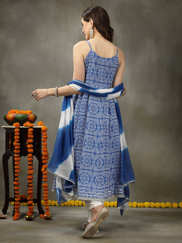 Royal-Blue-Rayon-Bandhej-Printed-3-Piece-Kurta-Set