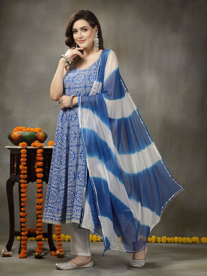Royal-Blue-Rayon-Bandhej-Printed-3-Piece-Kurta-Set