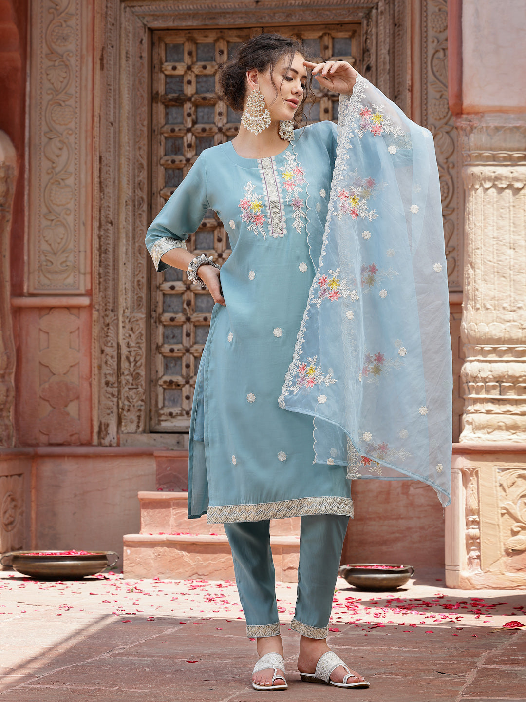 Blue-Silk-Embroidered-Straight-3-Piece-Kurta-Set