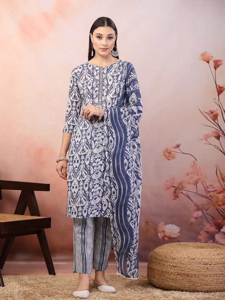 Blue-Cotton-Printed-Straight-3-Piece-Kurta-Set