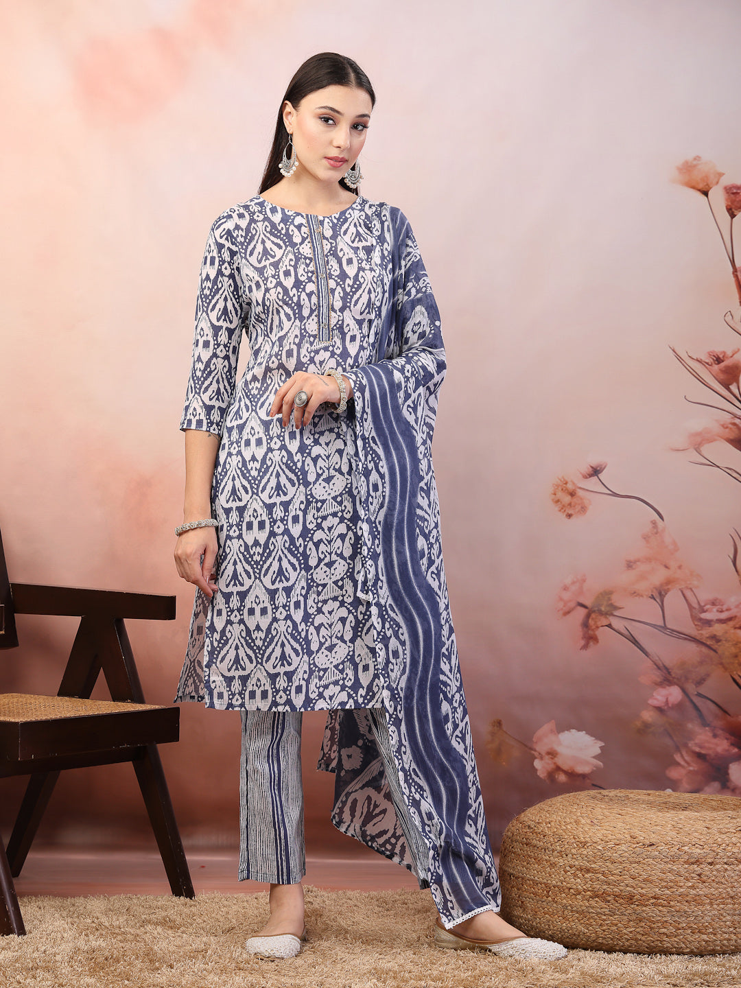 Blue-Cotton-Printed-Straight-3-Piece-Kurta-Set