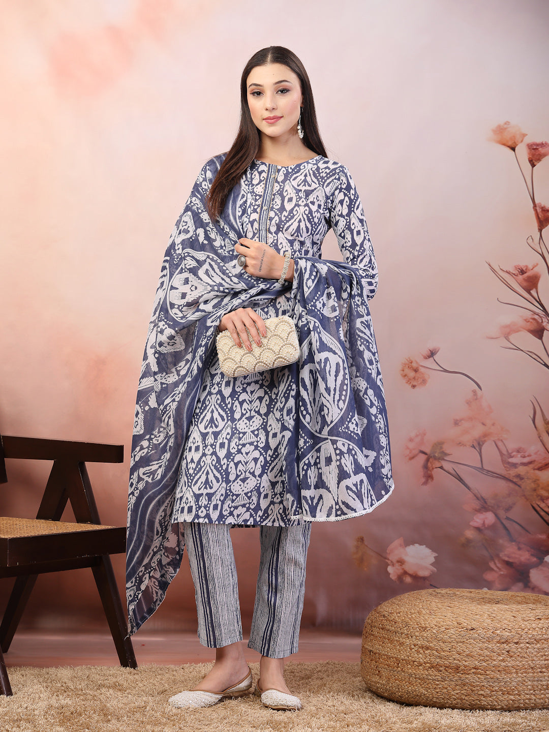 Blue-Cotton-Printed-Straight-3-Piece-Kurta-Set