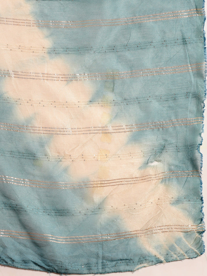 Blue Floral Printed Silk Blend Straight Kurta Pant Dupatta Set