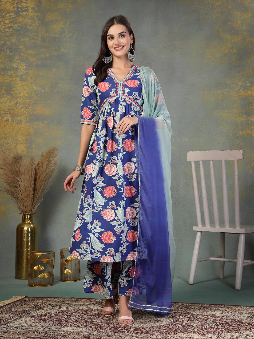 Blue-Rayon-Floral-Printed-Alia-Cut-3-Piece-Kurta-Set