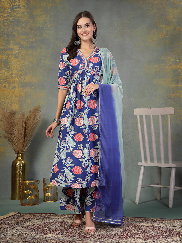 Blue-Rayon-Floral-Printed-Alia-Cut-3-Piece-Kurta-Set