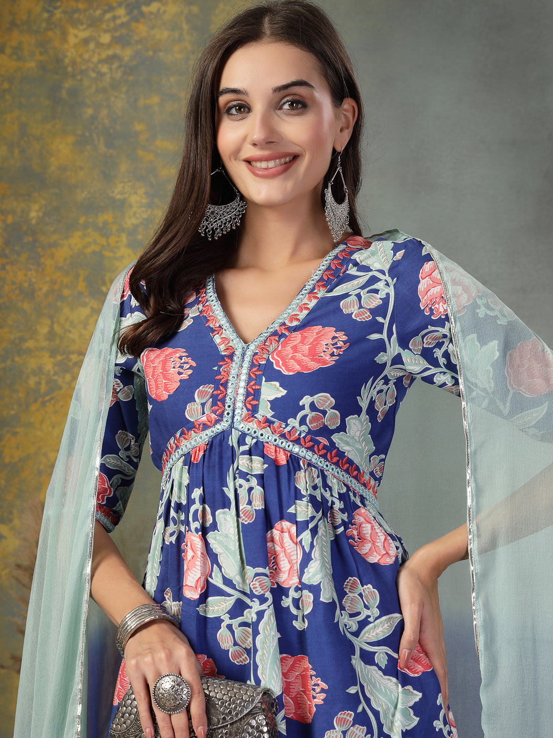 Blue-Rayon-Floral-Printed-Alia-Cut-3-Piece-Kurta-Set