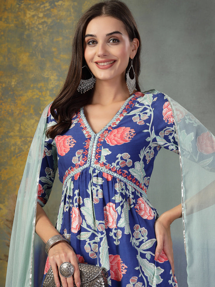 Blue-Rayon-Floral-Printed-Alia-Cut-3-Piece-Kurta-Set