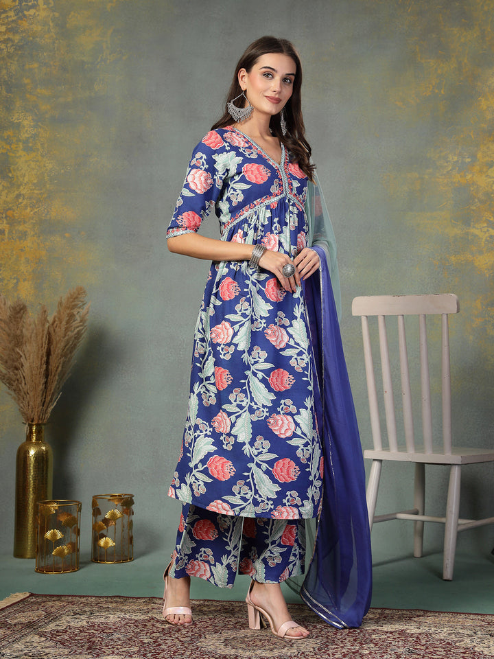 Blue-Rayon-Floral-Printed-Alia-Cut-3-Piece-Kurta-Set