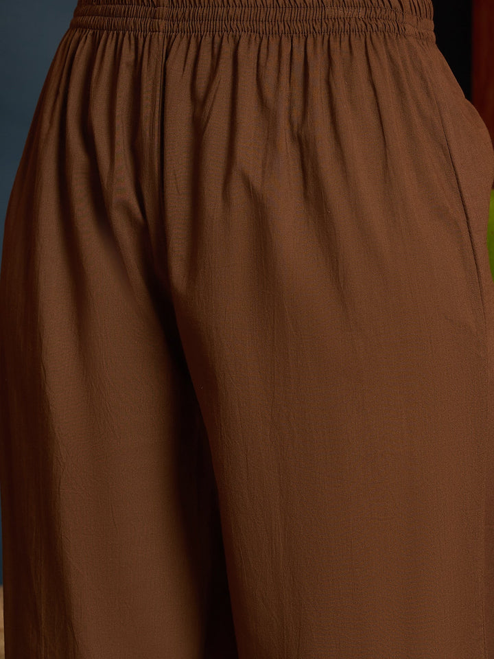 Brown Bandhej Printed Cotton Straight Kurta Pant Dupatta Set
