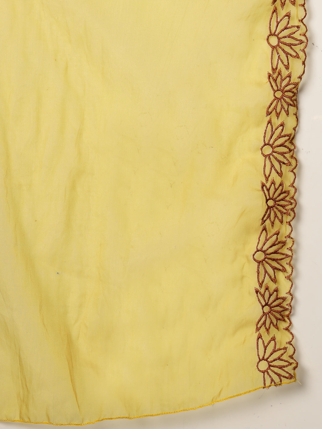 Brown Solid & Embroidered Rayon Straight Kurta Pant Dupatta Set