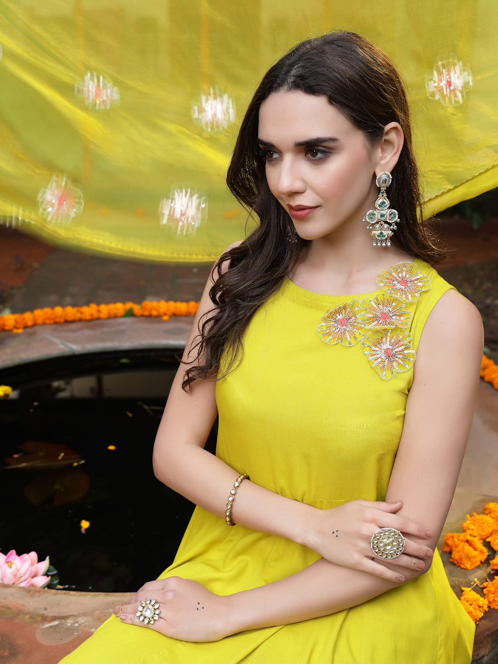 Corn-Yellow-Rayon-Embellished-Flared-3-Piece-Kurta-Set