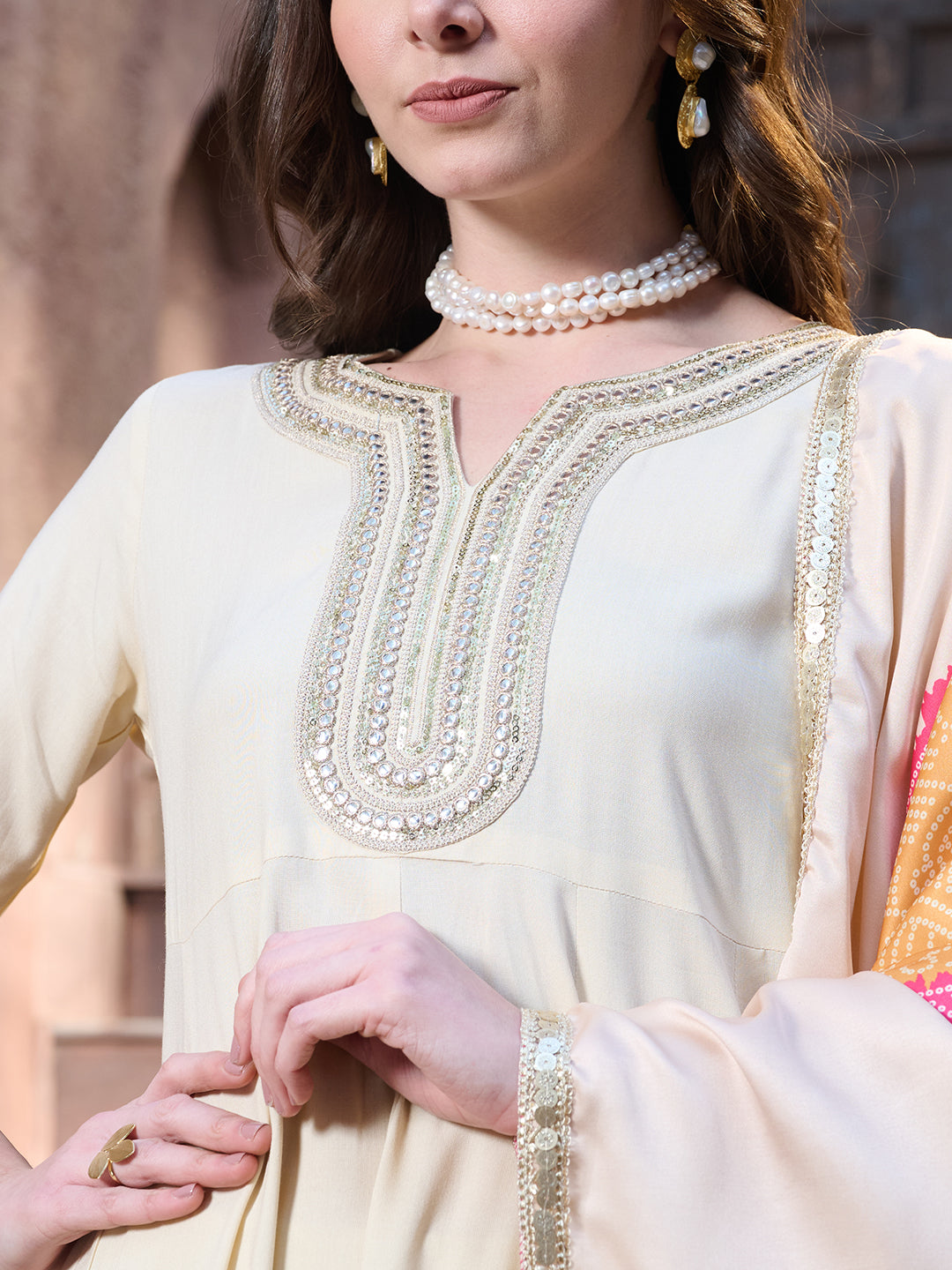 Cream-Rayon-Solid-&-Embroidered-3-Piece-Kurta-Set