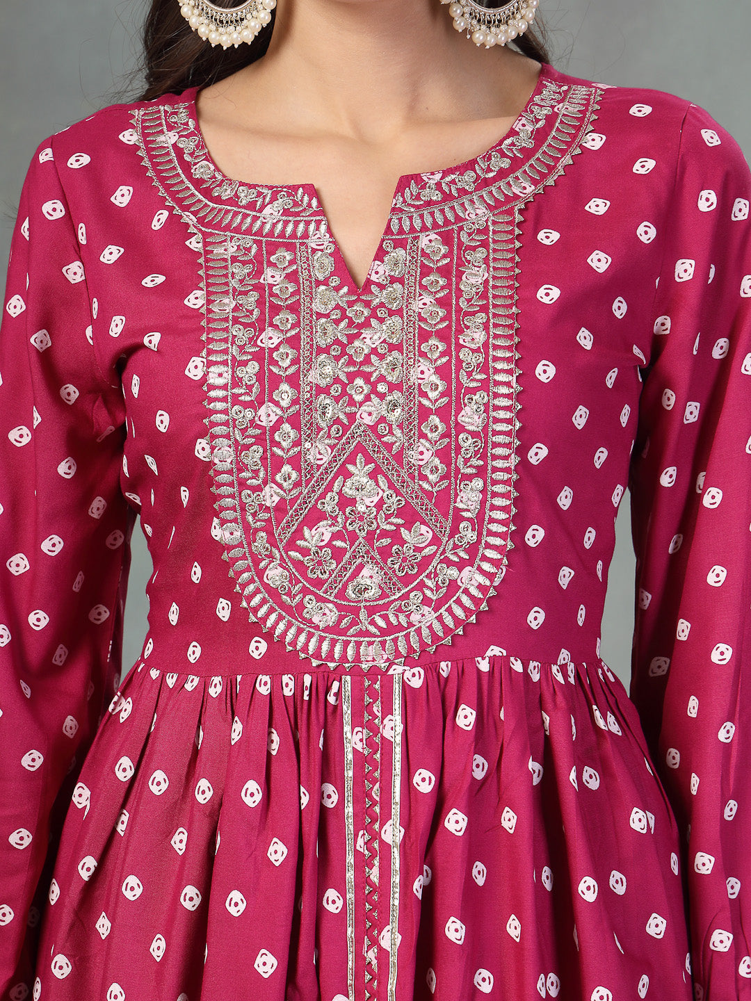 Gem-Red-Rayon-Bandhani-Printed-Kurta-&-Doti-Set