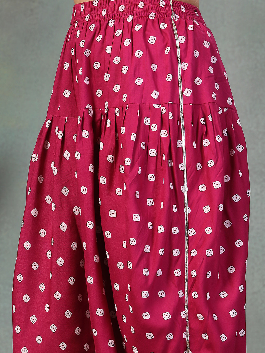 Gem-Red-Rayon-Bandhani-Printed-Kurta-&-Doti-Set