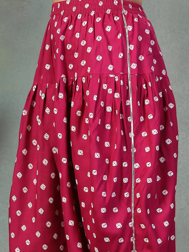 Gem-Red-Rayon-Bandhani-Printed-Kurta-&-Doti-Set